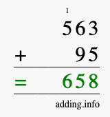 Calculate 563 + 95 using long addition