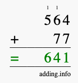 Calculate 564 + 77 using long addition