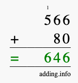 Calculate 566 + 80 using long addition