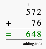 Calculate 572 + 76 using long addition