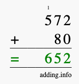 Calculate 572 + 80 using long addition