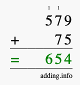 Calculate 579 plus 75 using long addition Calculate 579 + 75 using long addition