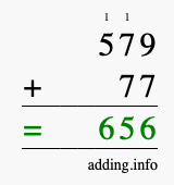 Calculate 579 + 77 using long addition