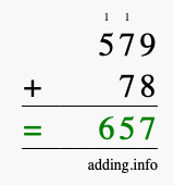 Calculate 579 + 78 using long addition