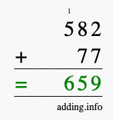 Calculate 582 + 77 using long addition