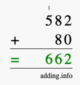 Calculate 582 + 80 using long addition