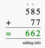 Calculate 585 + 77 using long addition