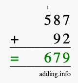 Calculate 587 + 92 using long addition