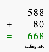 Calculate 588 + 80 using long addition