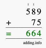 Calculate 589 plus 75 using long addition Calculate 589 + 75 using long addition