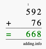 Calculate 592 + 76 using long addition