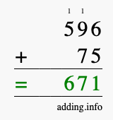 Calculate 596 plus 75 using long addition Calculate 596 + 75 using long addition