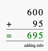 Calculate 600 + 95 using long addition