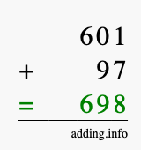 Calculate 601 + 97 using long addition