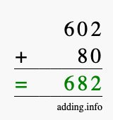 Calculate 602 + 80 using long addition