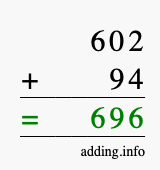 Calculate 602 + 94 using long addition