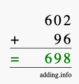 Calculate 602 + 96 using long addition