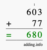 Calculate 603 + 77 using long addition