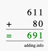 Calculate 611 + 80 using long addition