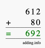 Calculate 612 + 80 using long addition