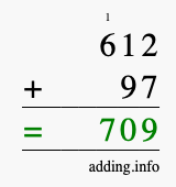 Calculate 612 + 97 using long addition