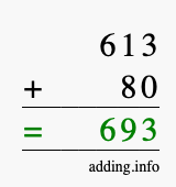 Calculate 613 + 80 using long addition