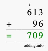 Calculate 613 + 96 using long addition