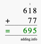 Calculate 618 + 77 using long addition