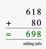 Calculate 618 + 80 using long addition