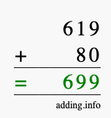 Calculate 619 + 80 using long addition