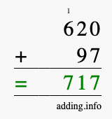 Calculate 620 + 97 using long addition
