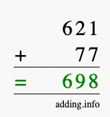 Calculate 621 + 77 using long addition