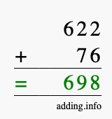 Calculate 622 + 76 using long addition