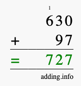 Calculate 630 + 97 using long addition