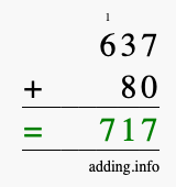 Calculate 637 + 80 using long addition