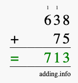 Calculate 638 + 75 using long addition