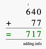 Calculate 640 + 77 using long addition
