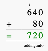 Calculate 640 + 80 using long addition