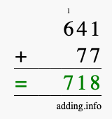 Calculate 641 + 77 using long addition