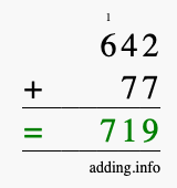 Calculate 642 + 77 using long addition