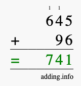 Calculate 645 + 96 using long addition