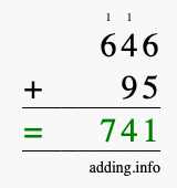 Calculate 646 + 95 using long addition