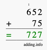 Calculate 652 + 75 using long addition