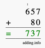 Calculate 657 + 80 using long addition