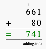 Calculate 661 + 80 using long addition