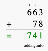Calculate 663 + 78 using long addition