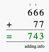 Calculate 666 + 77 using long addition
