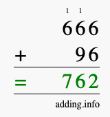 Calculate 666 + 96 using long addition