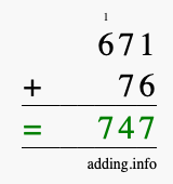 Calculate 671 + 76 using long addition