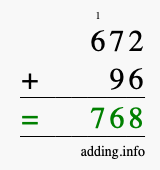 Calculate 672 + 96 using long addition
